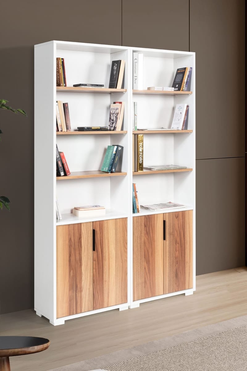 Bogreol Hanah Home Evora (120 x 187 x 30 cm) Hvid valnød - Hvid og valnød - Opbevaring - Hylder & Reoler - Bogreol
