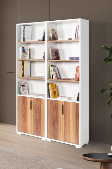 Bogreol Hanah Home Evora (120 x 187 x 30 cm) Hvid valnød - Hvid og valnød - Opbevaring - Hylder & Reoler - Bogreol