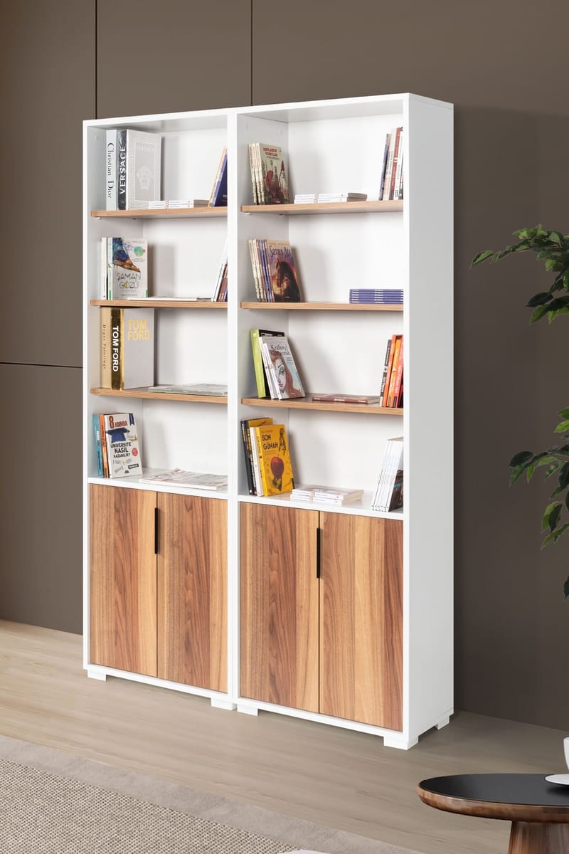 Bogreol Hanah Home Evora (120 x 187 x 30 cm) Hvid valnød - Hvid og valnød - Opbevaring - Hylder & Reoler - Bogreol