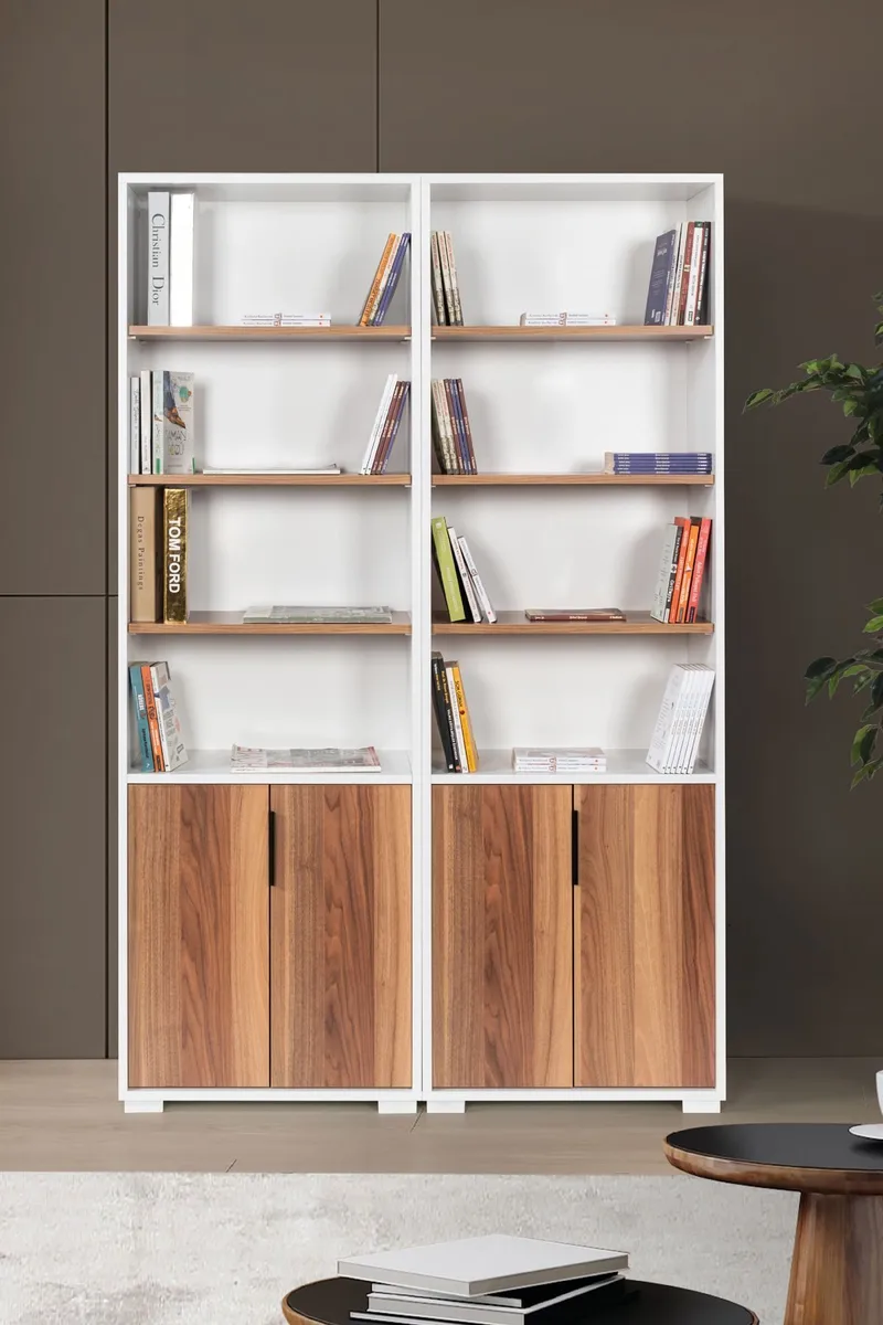 Bogreol Hanah Home Evora (120 x 187 x 30 cm) Hvid valnød, Hvid og valnød