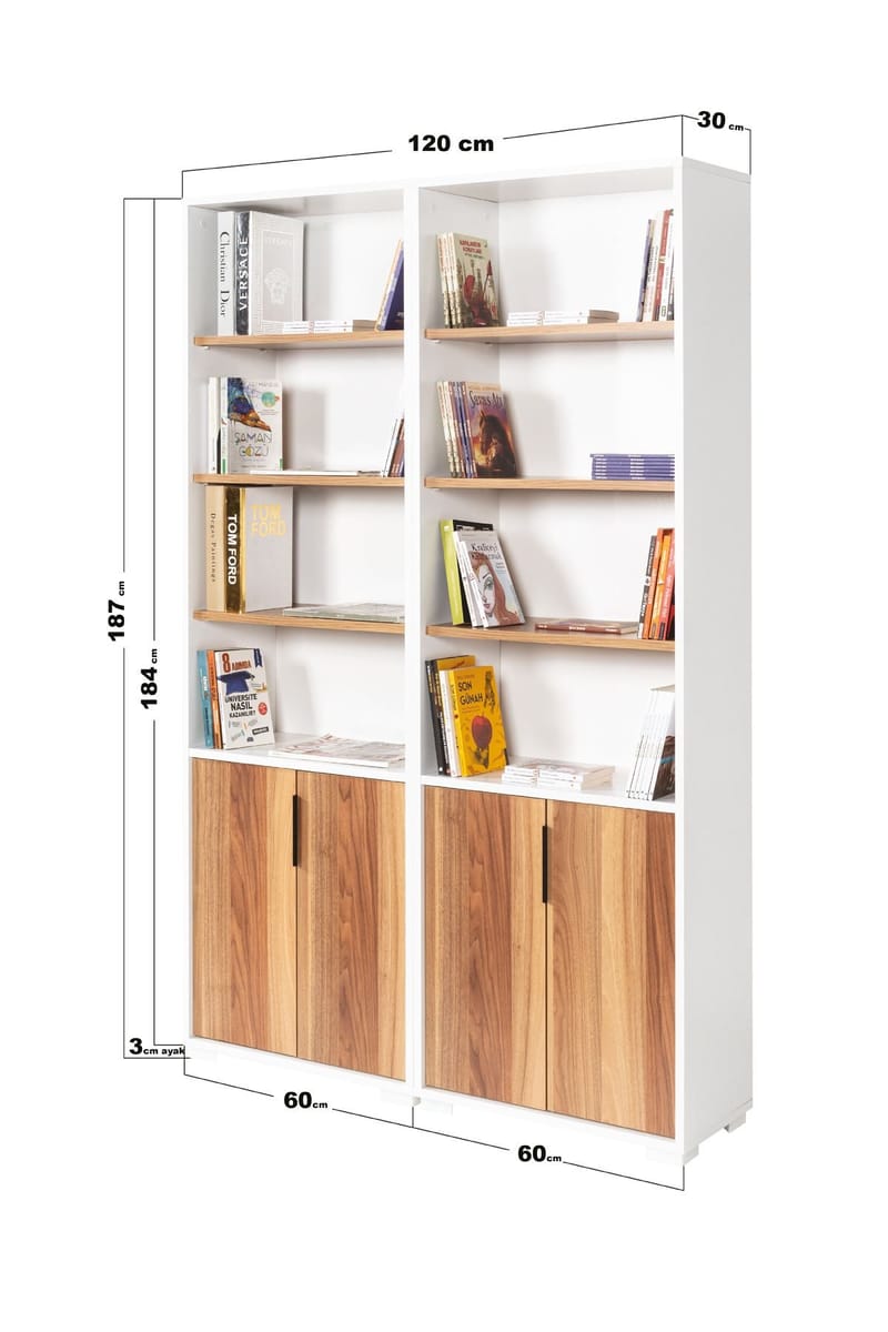 Bogreol Hanah Home Evora (120 x 187 x 30 cm) Hvid valnød - Hvid og valnød - Opbevaring - Hylder & Reoler - Bogreol