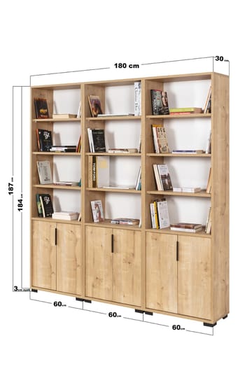 Bogreol Hanah Home Evora Wide (180 x 187 x 30 cm) Eg - Sapphire Oak - Opbevaring - Hylder & Reoler - Bogreol