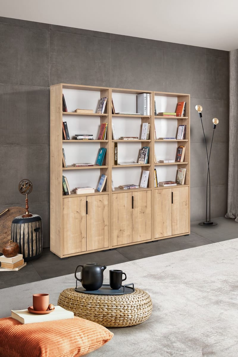Bogreol Hanah Home Evora Wide (180 x 187 x 30 cm) Eg - Sapphire Oak - Opbevaring - Hylder & Reoler - Bogreol