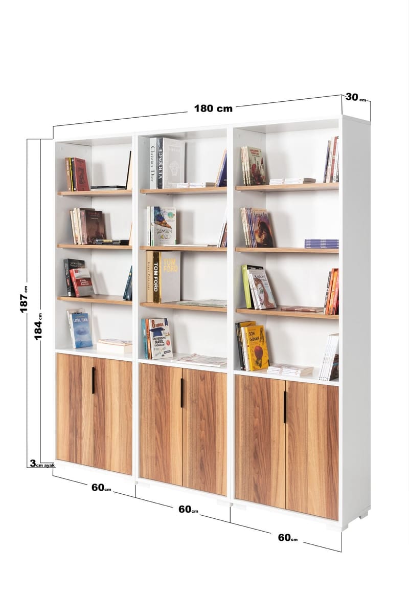 Bogreol Hanah Home Evora Wide (180 x 187 x 30 cm) Hvid valnød - Hvid og valnød - Opbevaring - Hylder & Reoler - Bogreol
