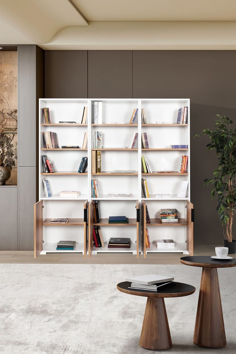 Bogreol Hanah Home Evora Wide (180 x 187 x 30 cm) Hvid valnød - Hvid og valnød - Opbevaring - Hylder & Reoler - Bogreol