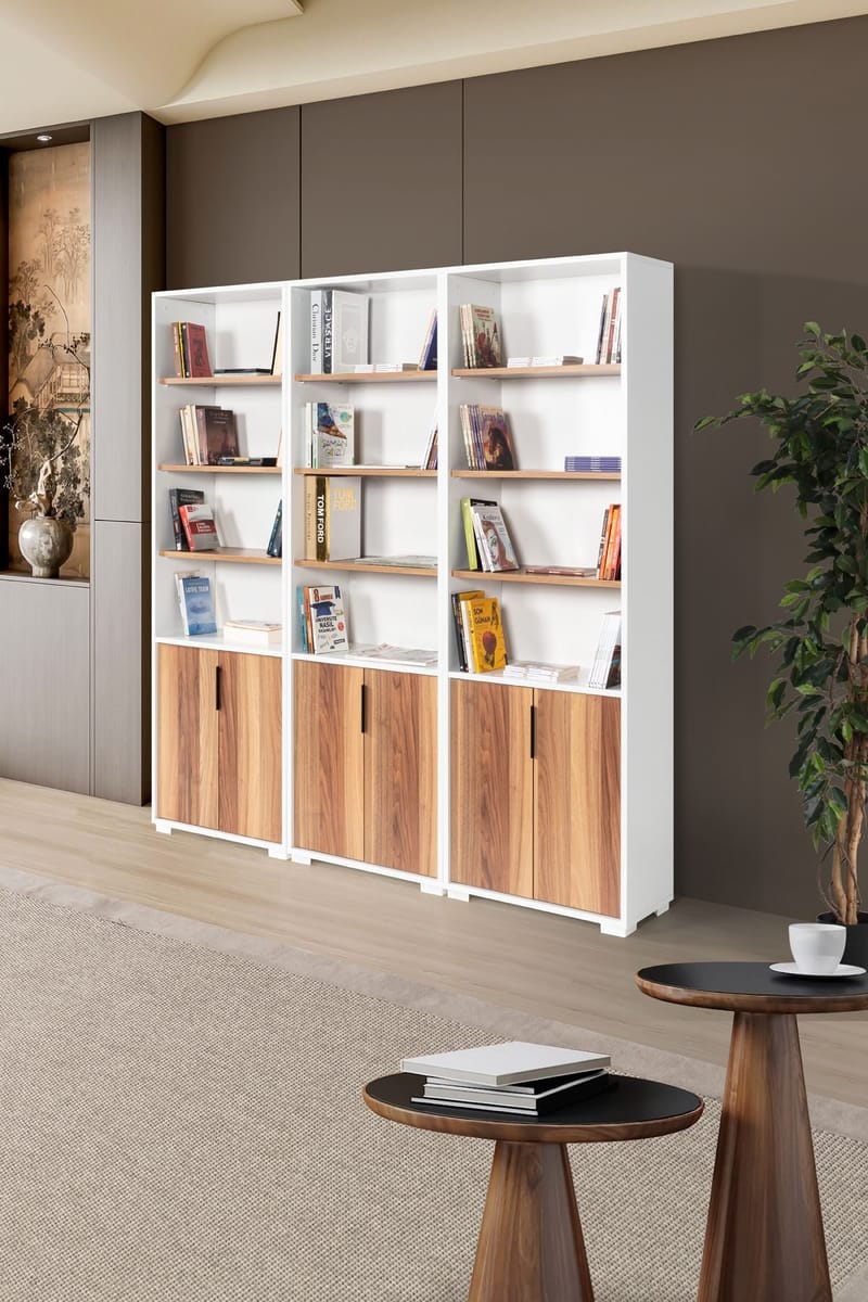Bogreol Hanah Home Evora Wide (180 x 187 x 30 cm) Hvid valnød - Hvid og valnød - Opbevaring - Hylder & Reoler - Bogreol