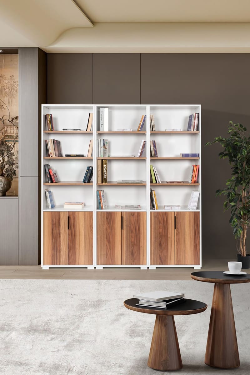 Bogreol Hanah Home Evora Wide (180 x 187 x 30 cm) Hvid valnød, Hvid og valnød