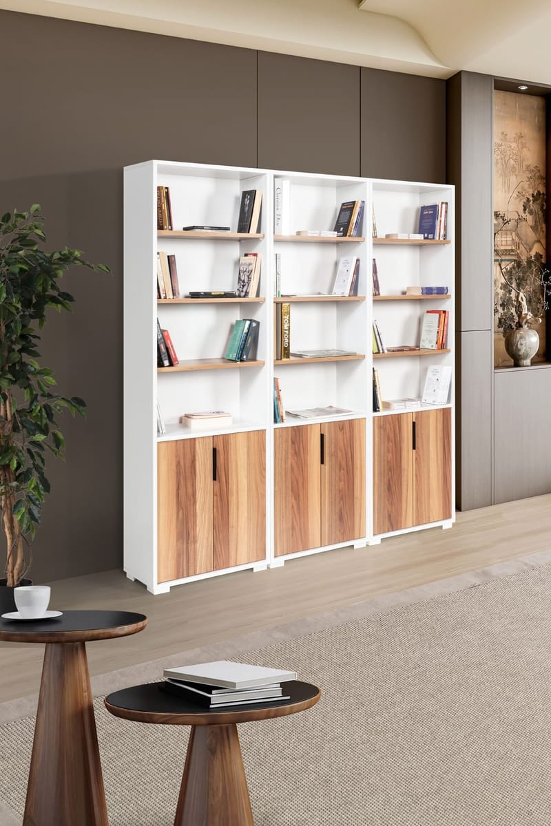 Bogreol Hanah Home Evora Wide (180 x 187 x 30 cm) Hvid valnød - Hvid og valnød - Opbevaring - Hylder & Reoler - Bogreol