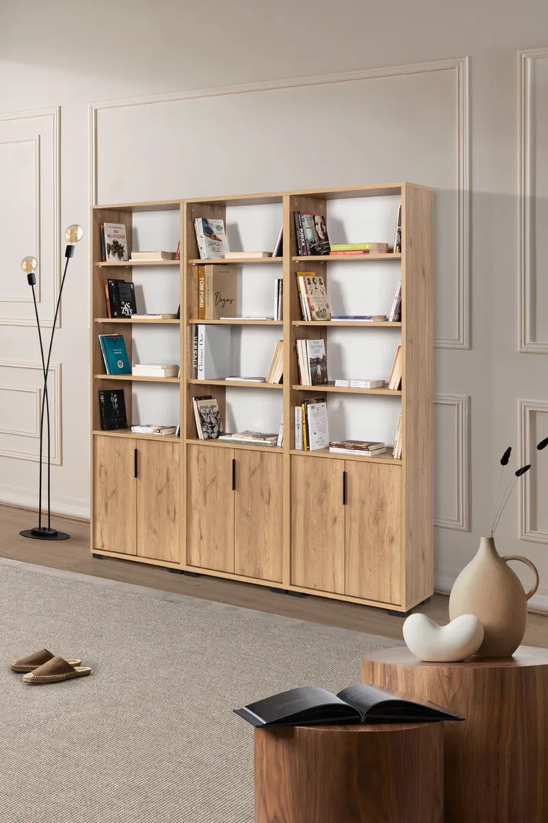 Bogreol Hanah Home Evora Wide (180 x 187 x 30 cm) Sapphire Oak - Sapphire Oak - Opbevaring - Hylder & Reoler - Bogreol