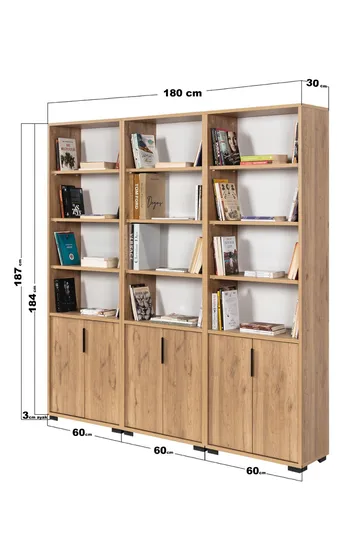 Bogreol Hanah Home Evora Wide (180 x 187 x 30 cm) Sapphire Oak - Sapphire Oak - Opbevaring - Hylder & Reoler - Bogreol
