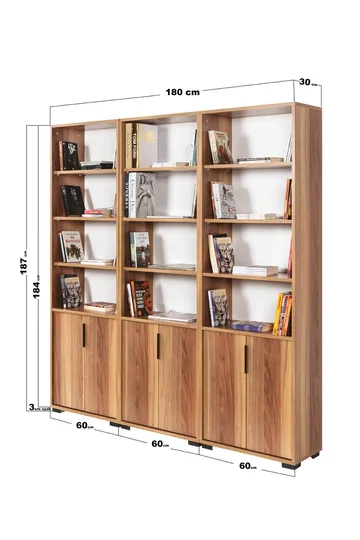 Bogreol Hanah Home Evora Wide (180 x 187 x 30 cm) Valnød - Valnød - Opbevaring - Hylder & Reoler - Bogreol