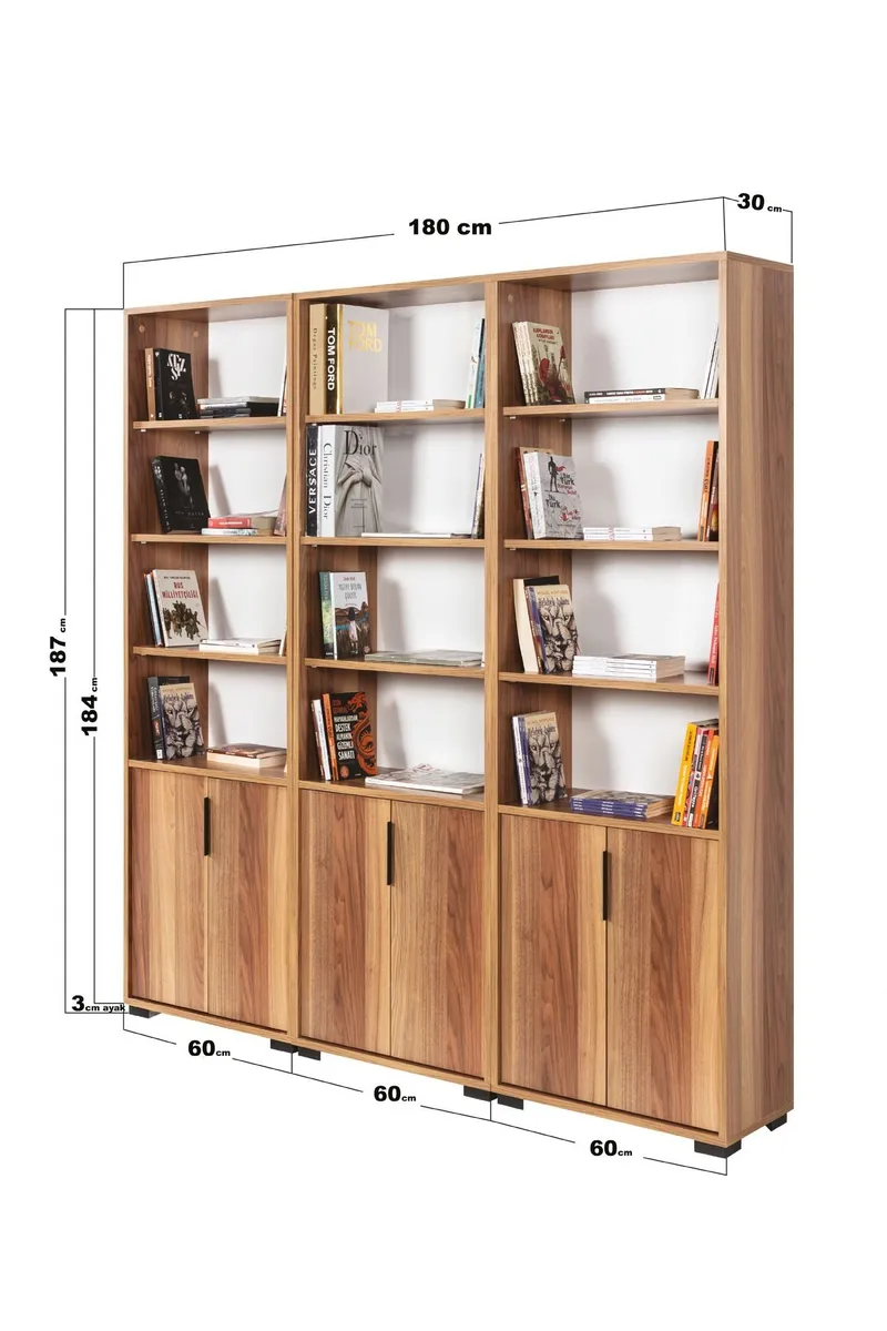 Bogreol Hanah Home Evora Wide (180 x 187 x 30 cm) Valnød - Valnød - Opbevaring - Hylder & Reoler - Bogreol