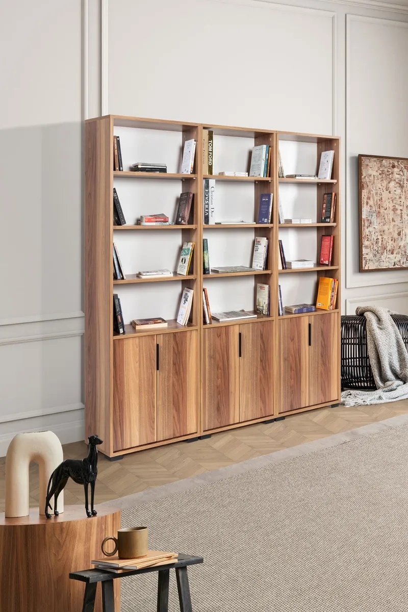 Bogreol Hanah Home Evora Wide (180 x 187 x 30 cm) Valnød - Valnød - Opbevaring - Hylder & Reoler - Bogreol
