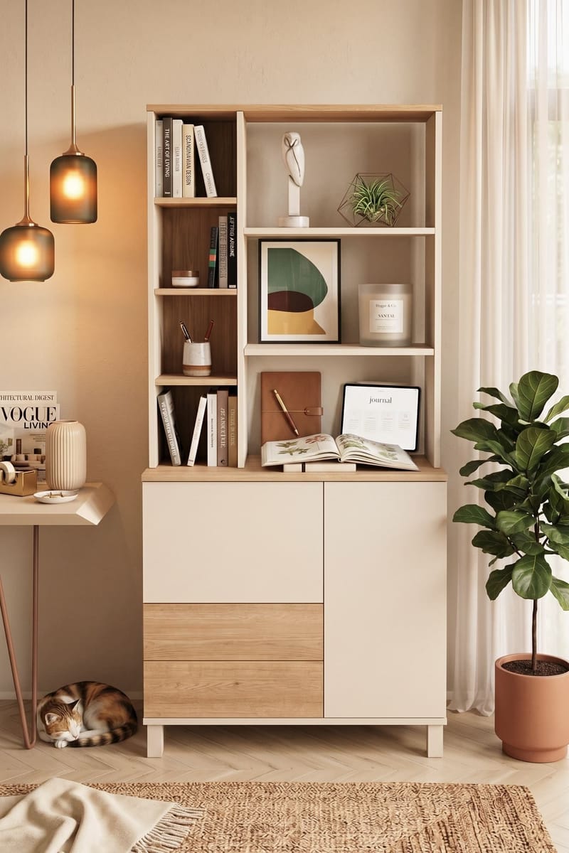 Bogreol Hanah Home Mood (85,2 x 187,8 x 35 cm) Sand Oak - Sand og eg - Opbevaring - Hylder & Reoler - Bogreol