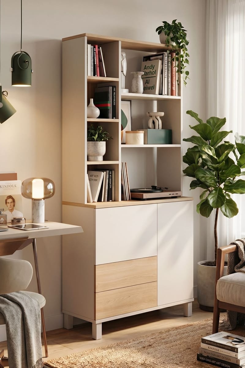 Bogreol Hanah Home Mood (85,2 x 187,8 x 35 cm) Sand Oak - Sand og eg - Opbevaring - Hylder & Reoler - Bogreol