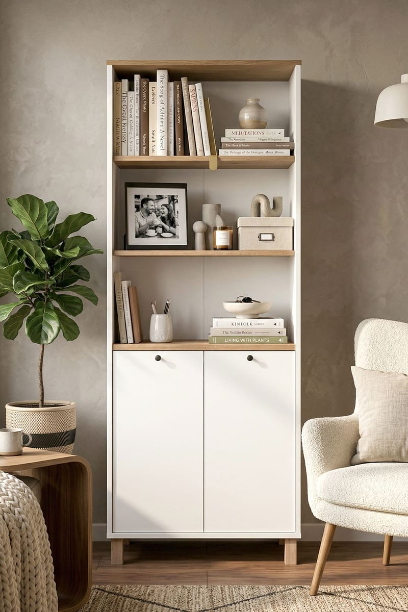 Bogreol Hanah Home Nord (69,5 x 180 x 32 cm) Hvid eg - Hvid og eg - Opbevaring - Hylder & Reoler - Bogreol