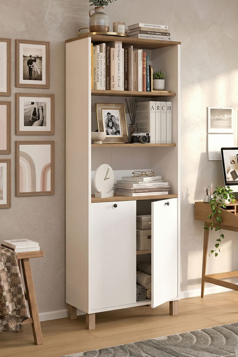 Bogreol Hanah Home Nord (69,5 x 180 x 32 cm) Hvid eg - Hvid og eg - Opbevaring - Hylder & Reoler - Bogreol