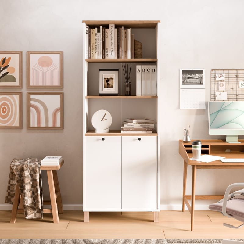 Bogreol Hanah Home Nord (69,5 x 180 x 32 cm) Hvid eg - Hvid og eg - Opbevaring - Hylder & Reoler - Bogreol