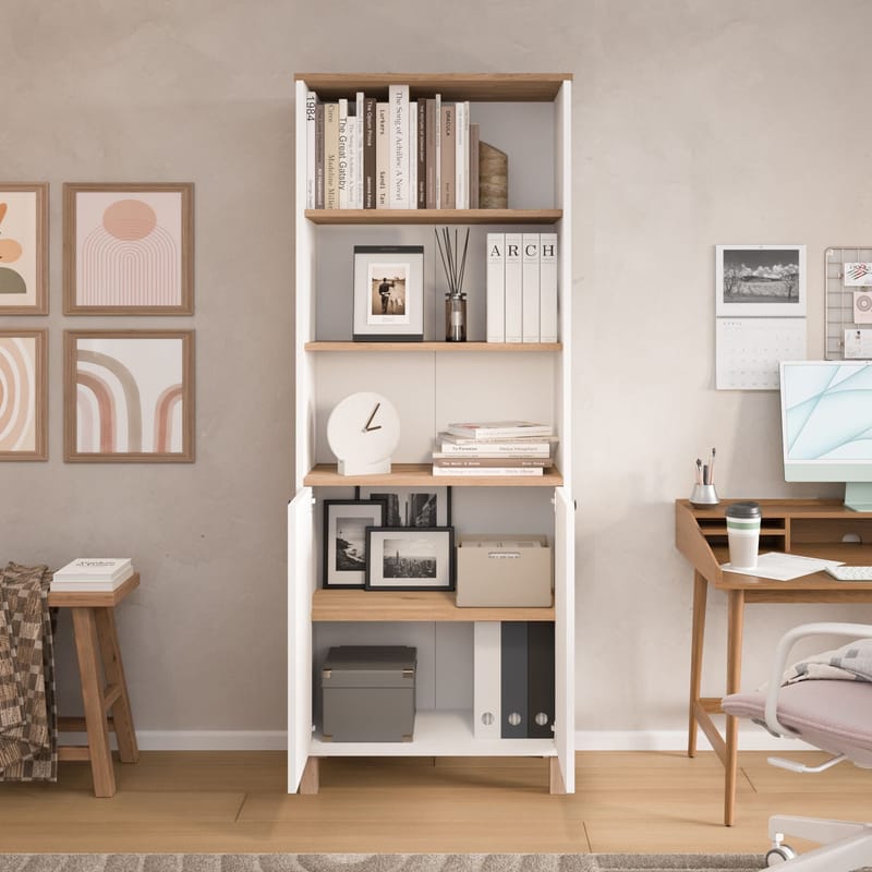 Bogreol Hanah Home Nord (69,5 x 180 x 32 cm) Hvid eg - Hvid og eg - Opbevaring - Hylder & Reoler - Bogreol