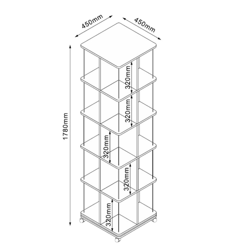 Bogreol HOME4YOU Ferdie Swivel 45x45x176 cm ask/sort - ask/sort - Opbevaring - Hylder & Reoler - Bogreol