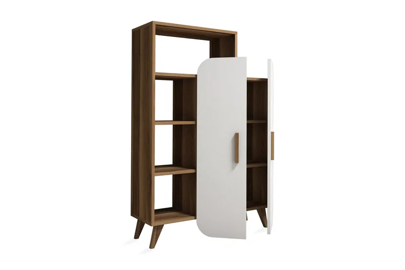 Hommaz bogreol med låger - Valnød / hvid - Opbevaring - Hylder & Reoler - Bogreol