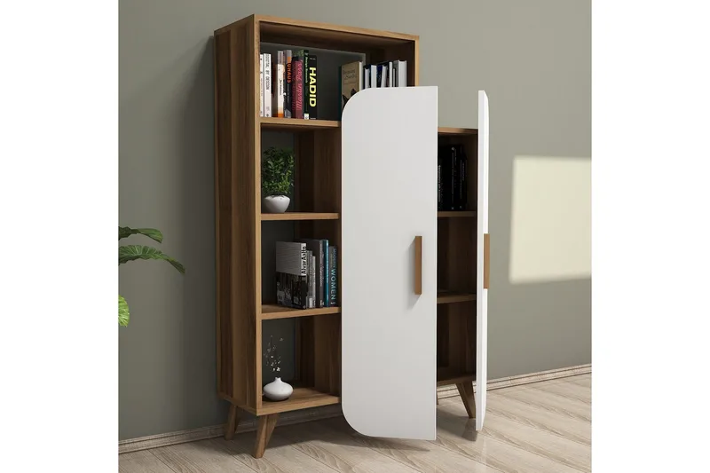Hommaz bogreol med låger - Valnød / hvid - Opbevaring - Hylder & Reoler - Bogreol