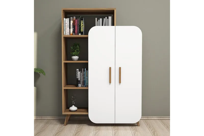 Hommaz bogreol med låger - Valnød / hvid - Opbevaring - Hylder & Reoler - Bogreol