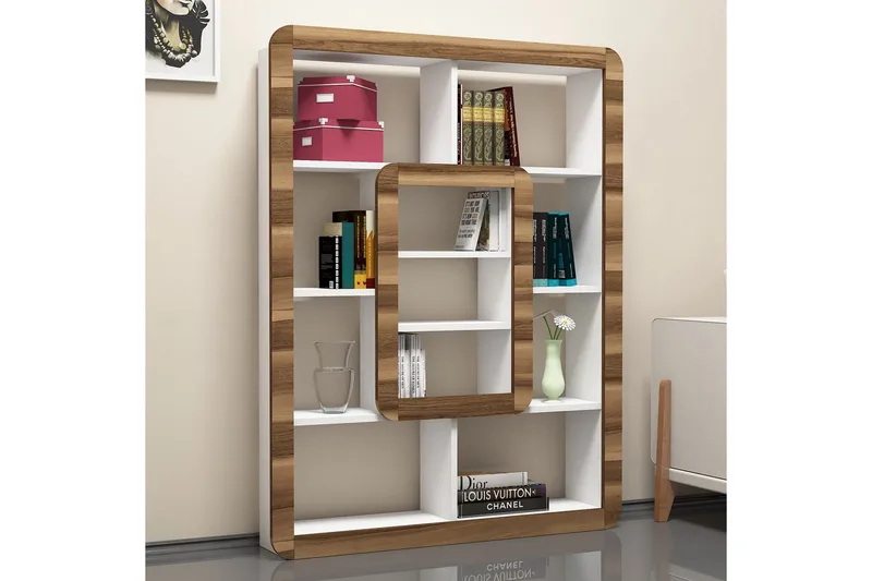 Hovdane bogreol 109 cm - Hvid / brun - Opbevaring - Hylder & Reoler - Bogreol