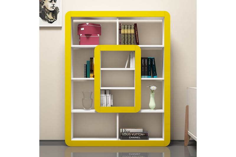 Hovdane bogreol 109 cm - Hvid / Gul - Opbevaring - Hylder & Reoler - Bogreol