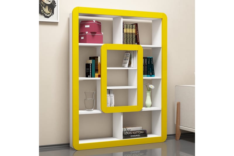 Hovdane bogreol 109 cm - Hvid / Gul - Opbevaring - Hylder & Reoler - Bogreol