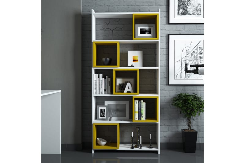 Hovdane Bogreol 22 cm i Malet Træ - Gul|Hvid - Opbevaring - Hylder & Reoler - Bogreol