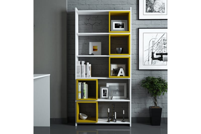 Hovdane Bogreol 22 cm i Malet Træ - Gul|Hvid - Opbevaring - Hylder & Reoler - Bogreol
