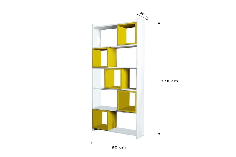 Hovdane Bogreol 22 cm i Malet Træ - Gul|Hvid - Opbevaring - Hylder & Reoler - Bogreol