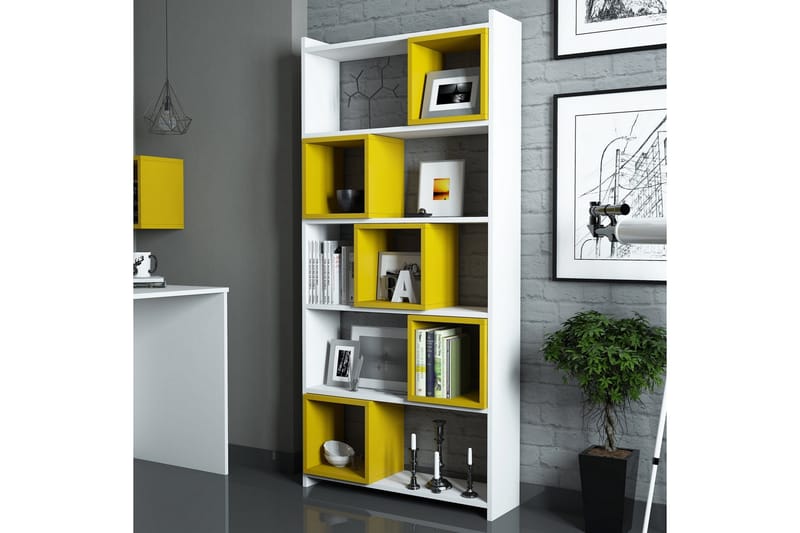 Hovdane Bogreol 22 cm i Malet Træ - Gul|Hvid - Opbevaring - Hylder & Reoler - Bogreol