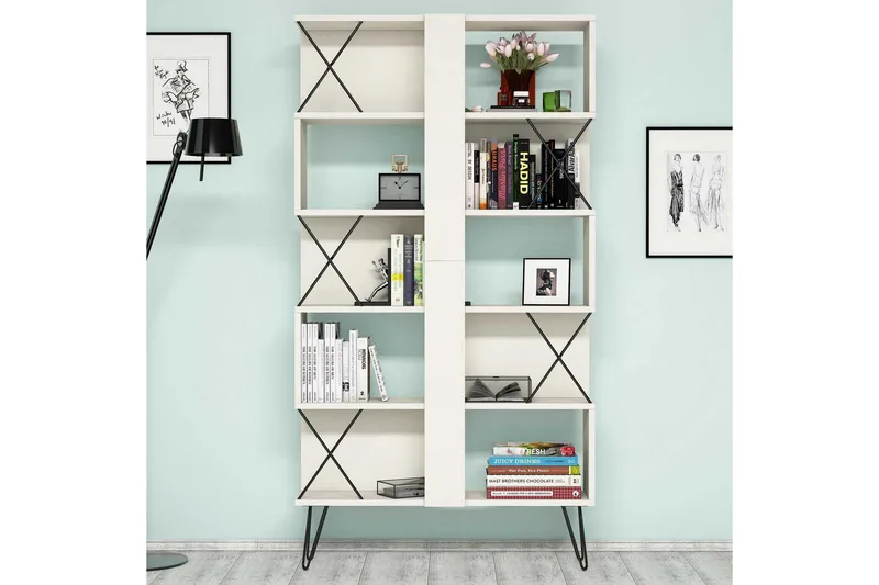 Hovdane Bogreol 22 cm i Malet Træ - Råhvid - Opbevaring - Hylder & Reoler - Bogreol
