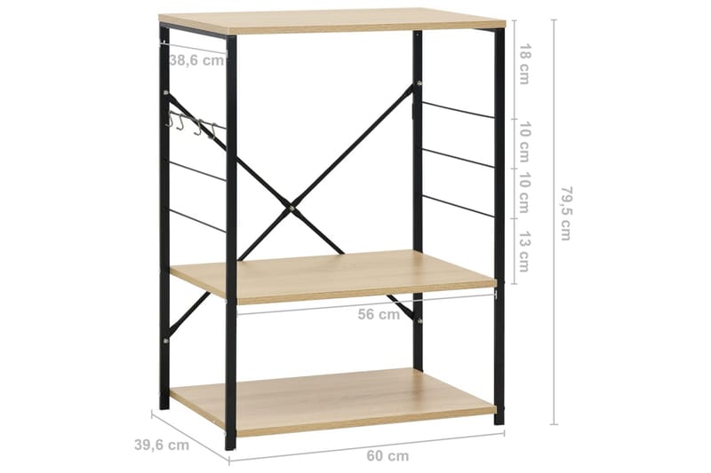 Kökkenreol 60X39,6X79,5 cm Spånplade Sort Og Egetræ - Opbevaring - Hylder & Reoler - Bogreol