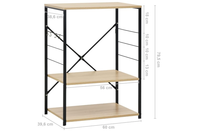 Kökkenreol 60X39,6X79,5 cm Spånplade Sort Og Egetræ - Bogreol