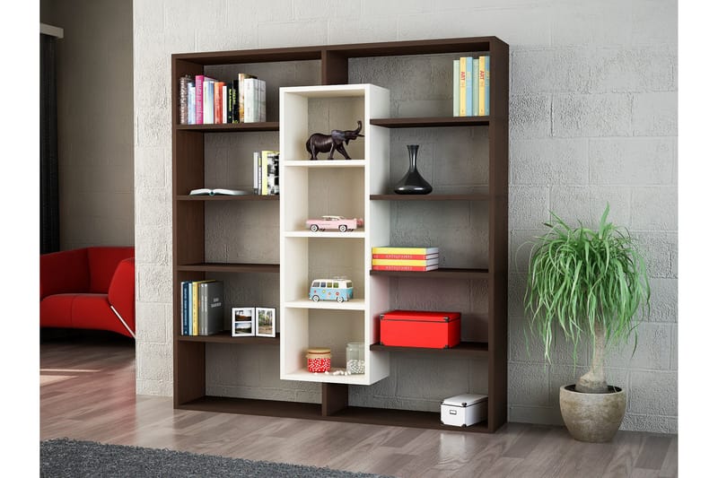 Komplet bogreol - Mørk træ / Wenge / Hvid - Opbevaring - Hylder & Reoler - Bogreol