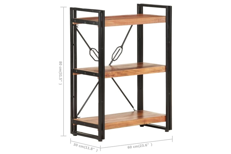 bogreol m. 3 hylder 60x30x80 cm massivt akacietræ - Brun - Opbevaring - Hylder & Reoler - Bogreol