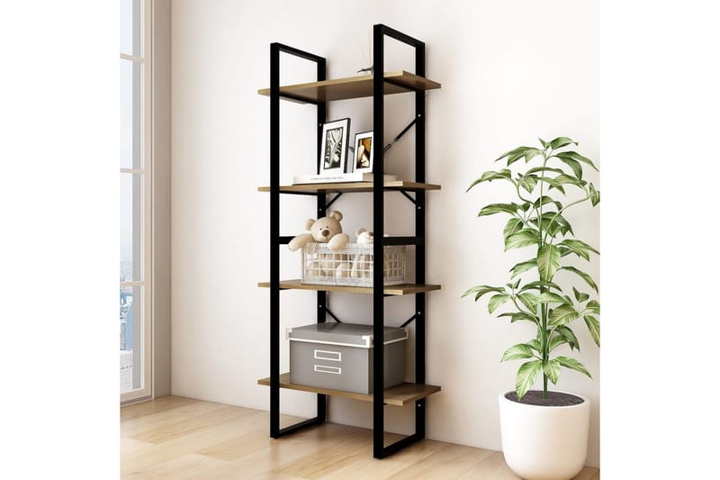 bogreol med 4 hylder 60x30x140 cm massivt fyrretræ brun - Brun - Opbevaring - Hylder & Reoler - Bogreol