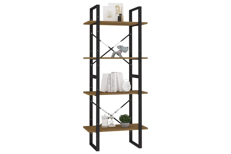 bogreol med 4 hylder 60x30x140 cm massivt fyrretræ brun - Brun - Opbevaring - Hylder & Reoler - Bogreol