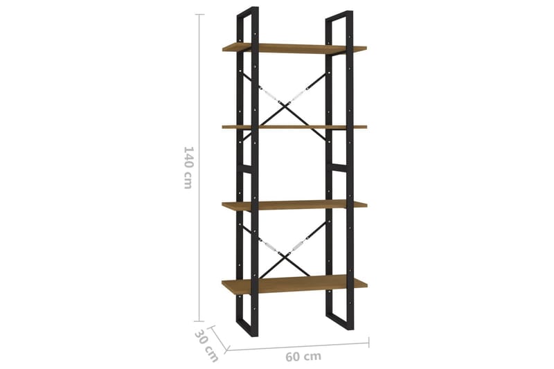bogreol med 4 hylder 60x30x140 cm massivt fyrretræ brun - Brun - Opbevaring - Hylder & Reoler - Bogreol