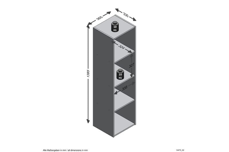 Mega Reol 37 cm - Beton - Bogreol