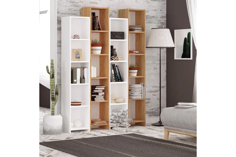 Mod Bogreol 134 cm i Eg - Hvid|Brun - Opbevaring - Hylder & Reoler - Bogreol