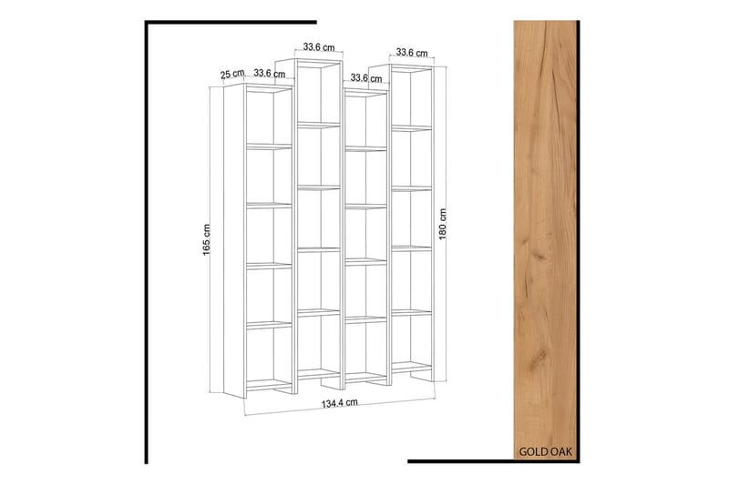 Mod Bogreol 134 cm i Eg - Hvid|Brun - Opbevaring - Hylder & Reoler - Bogreol
