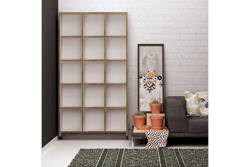 Mod Bogreol med Hjul 90 cm i Eg - Hvid - Opbevaring - Hylder & Reoler - Bogreol
