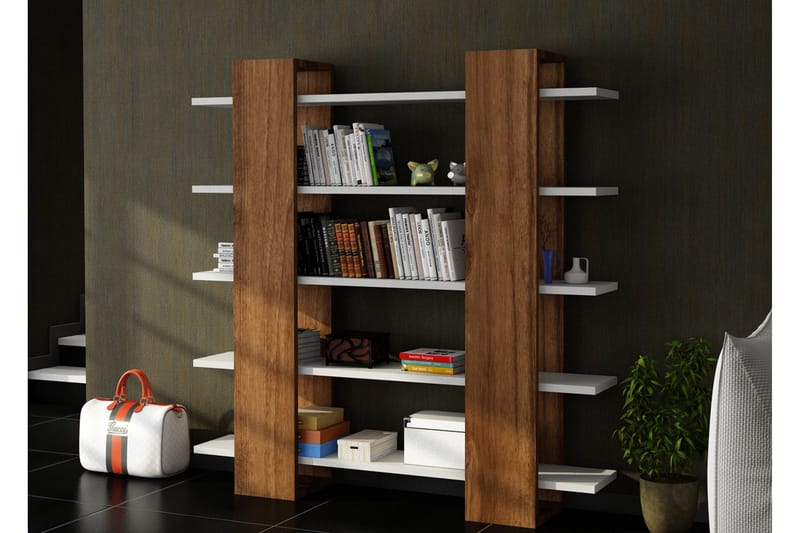 Mod Design bogreol - Hvid / valnød - Opbevaring - Hylder & Reoler - Bogreol