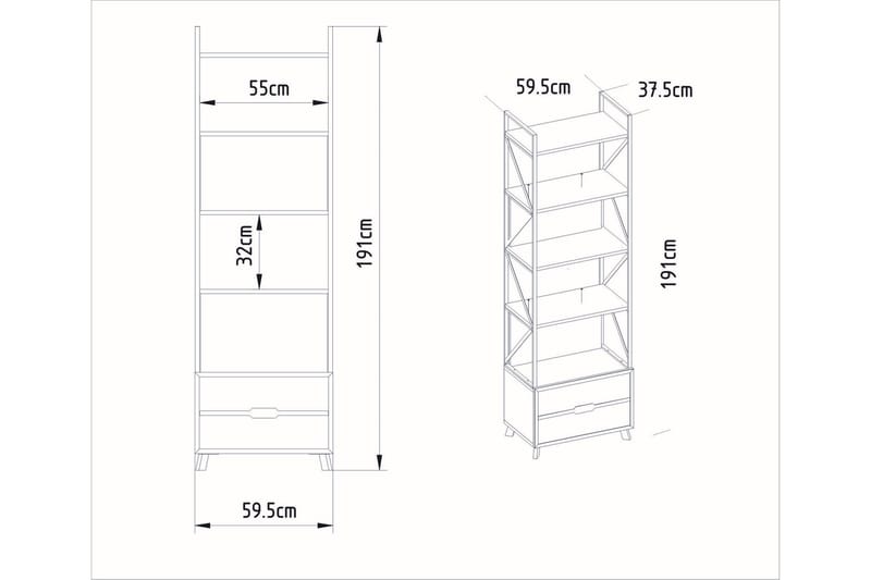 Ocotla Reol 60x35 cm 5 Hylder - Hvid - Opbevaring - Hylder & Reoler - Bogreol