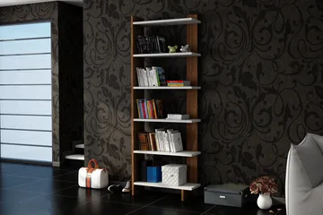 Ordelle Bogreol 47 cm i Valnød - Hvid - Opbevaring - Hylder & Reoler - Bogreol