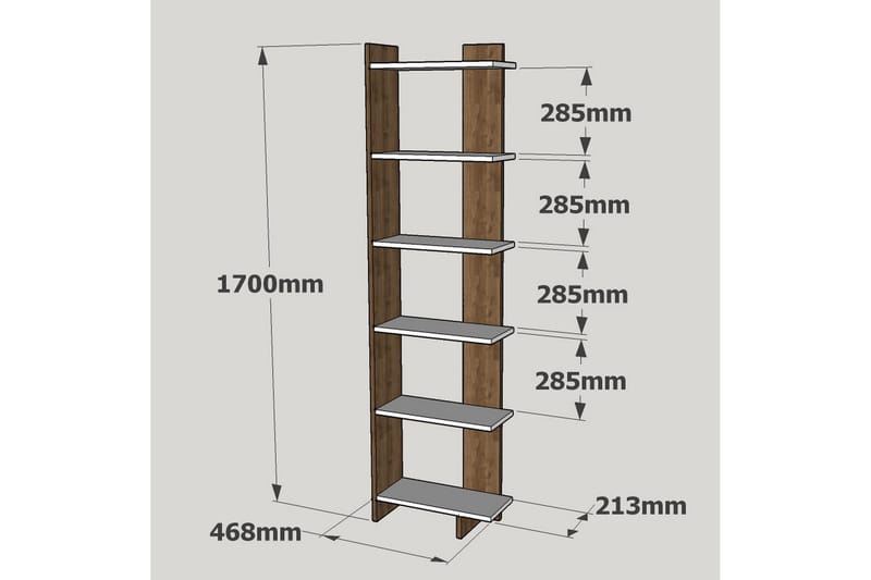 Ordelle Bogreol 47 cm i Valnød - Hvid - Opbevaring - Hylder & Reoler - Bogreol